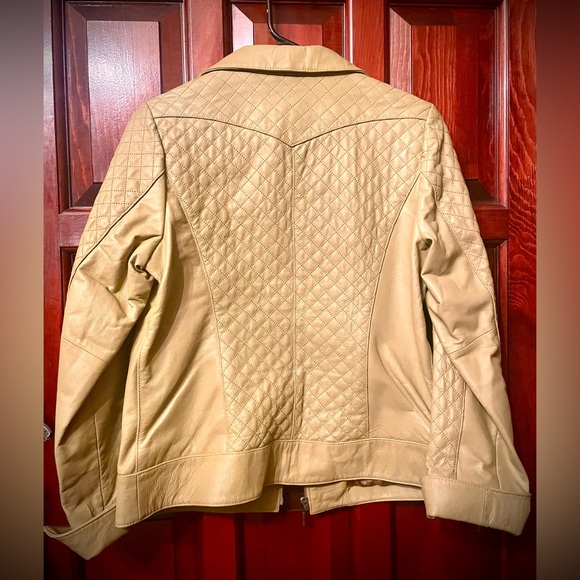 EUC genuine leather quilted lime green moto jacket size S - Picture 6 of 16